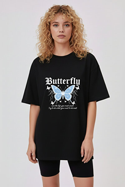 Let's Wear Butterfly Patterned Regular Fit 100% Cotton Tshirt