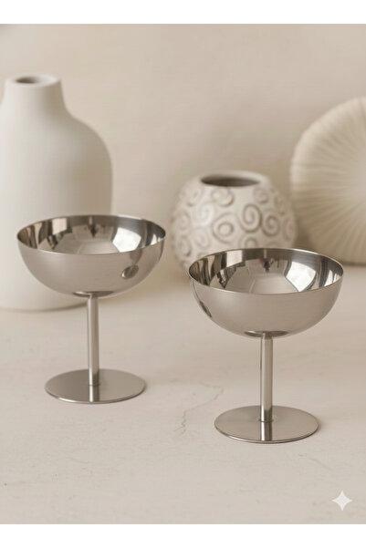 Emal Home طقم تقديم الآيس كريم والحلويات مكون من قطعتين بأرجل من الفولاذ المق...