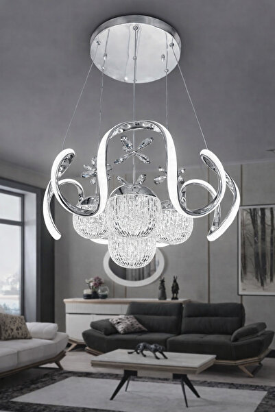 RSCOLLECTIONS Arya Xl Kristal Cam 4 Top Modern Sarkıt Led Avize