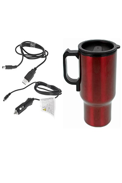 OEM Termos electric 500ml, cu adaptor auto, mufă USB, roșie
