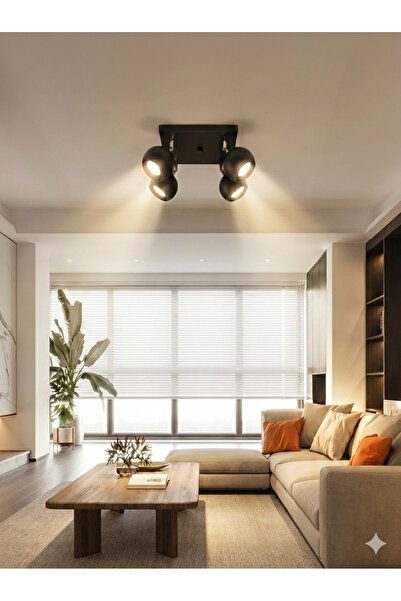 demet habek mylights GU10 Siyah Küre Hareketli Dörtlü Tavan Spot Avize Metal ...