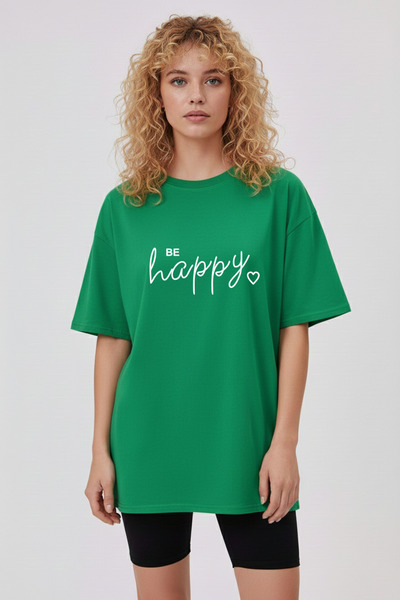 Let's Wear Be Happy Patterned Regular 100% Cotton T-Shirt
