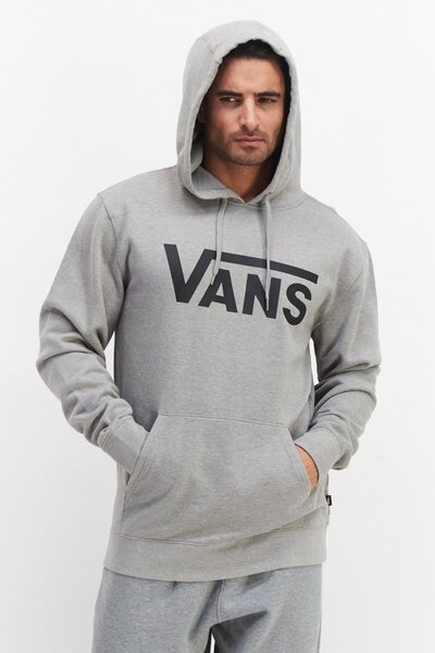 Vans Men Sportswear Fit Brand Logo Hooded Sweatshirts, Grey