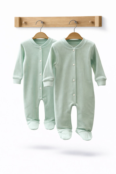 CAN BABY Organik Pamuk Mint Yeşili Bebek Tulum 2’li Set – Yenidoğan Unisex, 0...