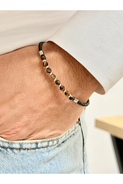 FERRO Silver & Brown Leather & Steel Men's Bracelet Frj10128B-E with 2 Year W...