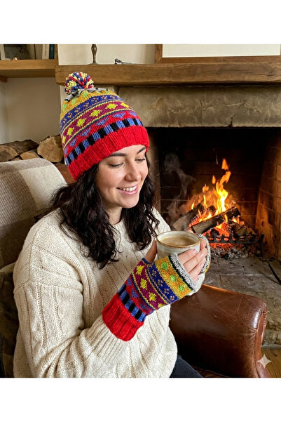 MESKSTORE El örgüsü bere takımı bohem kışlık kırmızı sıcak tutan