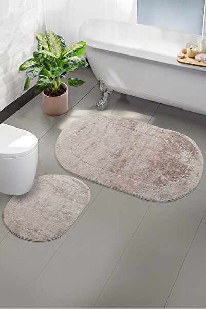 lohusahamile Mink Oval Bath Mat Set of 2, Leather and Non-Slip Base, Soft Tex...