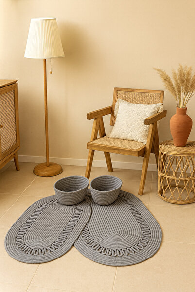 BHR Creative Jute, Wicker, Bath Mat Set, Bathroom Basket Set, Toilet Seat Set