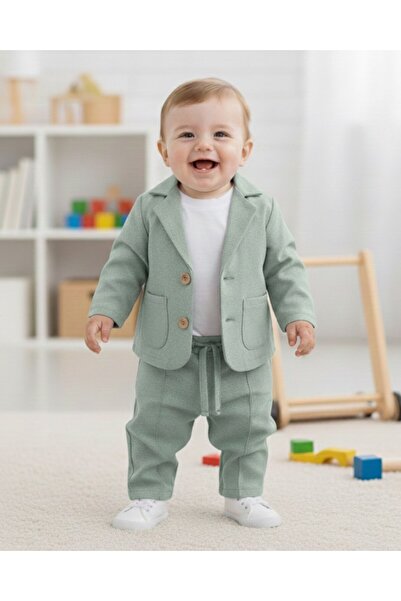 Ege Bebek Erkek Çocuk 6-9-12-18-24 Aylık Ceketli T-shirtlü 3 Parça Şık Bayram...