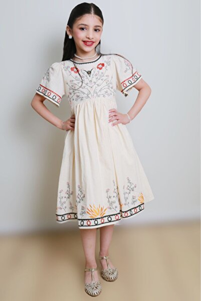 gmax Girls' dress with floral and botanical embroidery