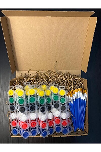 WoodStory 25 Adet 6 Ana Renk 5 ml Akrilik Boya ile 25 Adet Fırça, Etkinlik Bo...