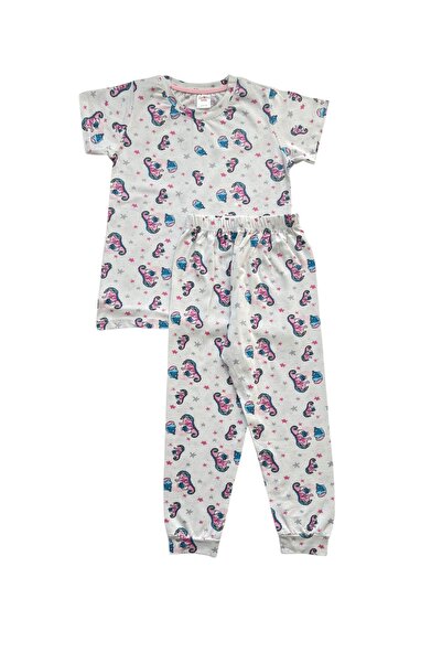 Kidora Kids Girl's 100% Cotton White Seahorse Patterned Summer Short Sleeve P...