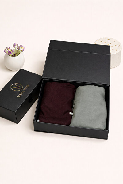 VERA NOIR 2 adet Rami Natural Şal _ haki ve acı kahve rengi