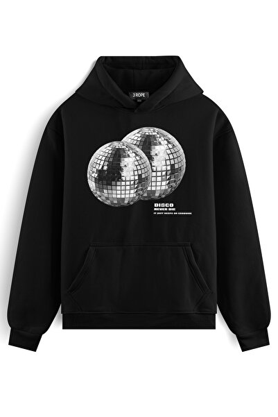 3 ROPE سترة ديسكو نيفر داي مطبوع قصة فضفاضة بغطاء رأس للجنسين مع بطانة من الصوف