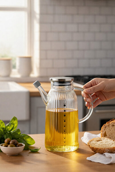 Paşabahçe 1 Adet Cam Ölçülü Borosilikat Yağlık Sirkelik 1000ml Yağdanlık Çeli...