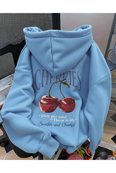 Mayer Butik Unisex Men/Women Cherries Printed Cotton Oversized Hooded Sweatshirt