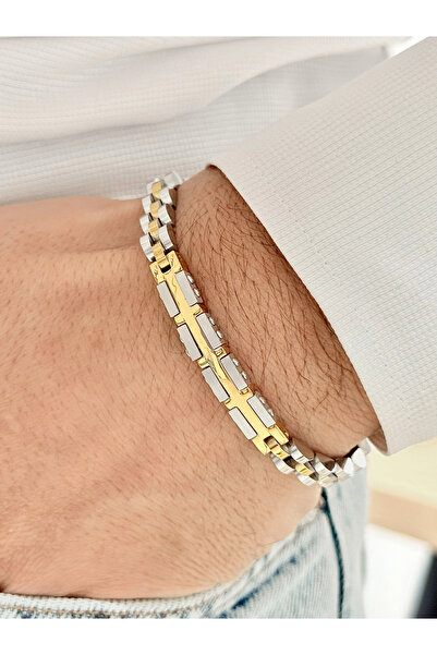 FERRO سوار رجالي من الفولاذ الفضي والأصفر FRJ10123A-D مع ضمان لمدة عامين مع ع...