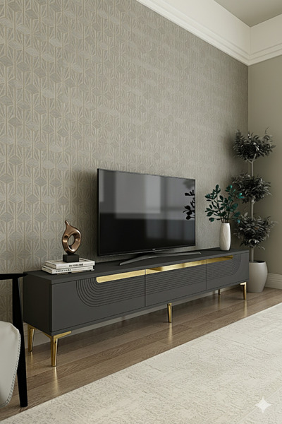 YUMEDİ DESİGN TSA1805AG - DÜNYA TV STAND , TV SEHPASI 180CM ANTRASİT-GOLD