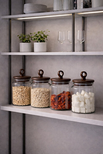 Paşabahçe 4'lü 400ml Akasya Kapaklı Cam Saklama Kavanozu Seti - Baharatlık Ba...