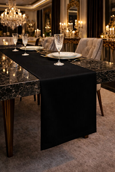 MB MERVEBULUT Siyah Masa Runner Duck Keten Leke ve Sıvı Tutmaz, Dayanıklı Kol...