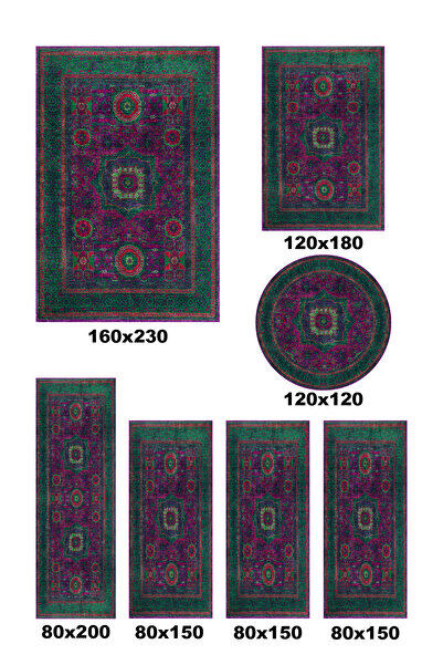 AOKİ 7-Piece Vintage Carpet Set – Dot Base, Digital Printing, Non-Slip