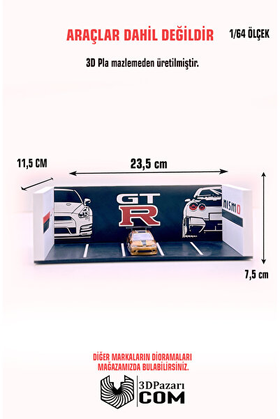Butik 1/64 Ölçekli Nissan GTR Diorama Tasarımlı Araç Sergileme Garajı 3D Baskı