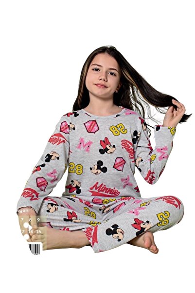 Kidora Kids طقم بيجامة بناتي قطنية موسمية باللون الرمادي بأكمام طويلة