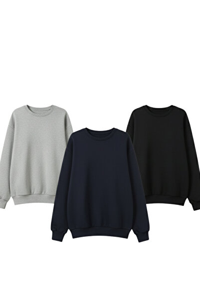 KOZİA OUTDOORS Pachet de 3 hanorace unisex, de culoare uni, cu gât rotund, co...