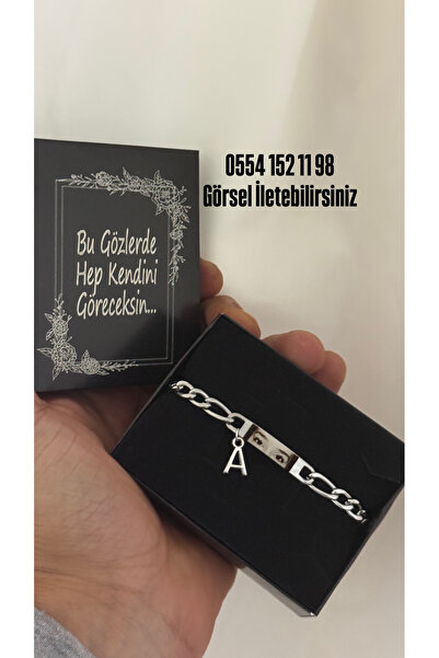 Çelik Harf Charmlı Göz Baskılı Bileklik - Sevgiliye Özel Ürün