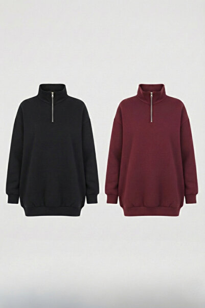 KOZİA OUTDOORS Φούτερ Unisex Oversize με 2 μισά φερμουάρ και ψηλό λαιμό, άνετ...