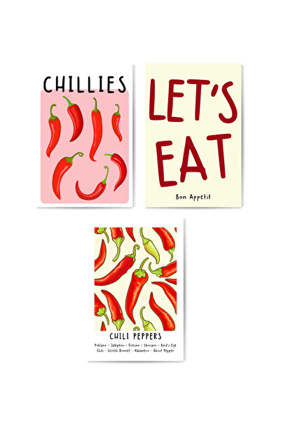 Chillies Temalı 3'lü MDF Tablo Seti