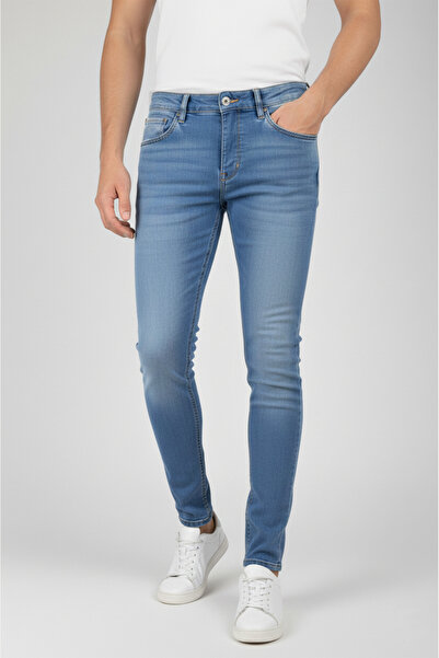 DeepSEA Stretch Fabric Stonewashed Slim Fit Denim Pants Slim Fit Blue Men's J...