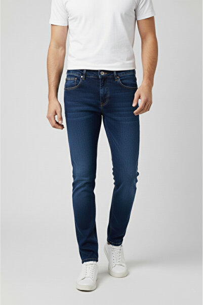 DeepSEA Navy Blue Stretch Fabric Slim Fit Stonewashed Jeans Slim Fit Men's Je...