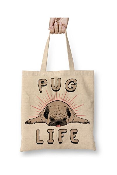 Toyaso Geantă de pânză albă pentru câine Pug Life, cu mâner lung, geantă de c...