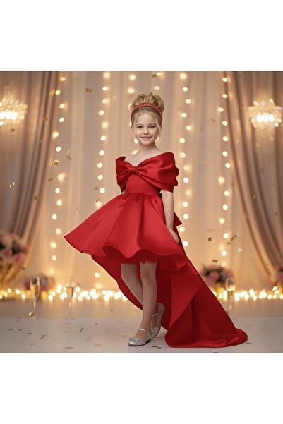 Luneria Dress Luneria Snow fiyonk omuzlu kuyruklu kız çocuk abiye mezuniyet d...