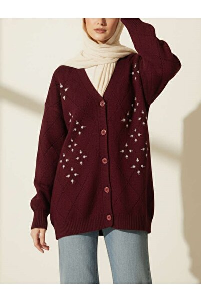 Burcia Floral Diamond Pattern Knitwear Cardigan