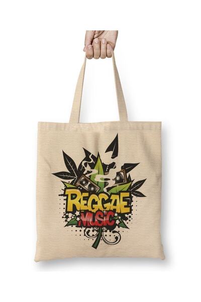 Toyaso Реге музика Бяла платна чанта Дълга дръжка Пазарска чанта Плажна чанта