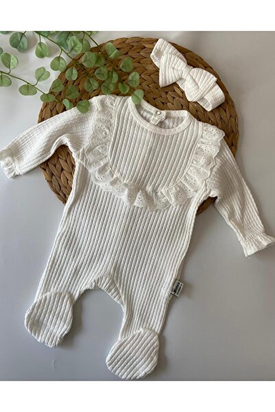 Butik Jakar Kumaş Fisto Detaylı Saç Bantlı Kız Bebek Tulum