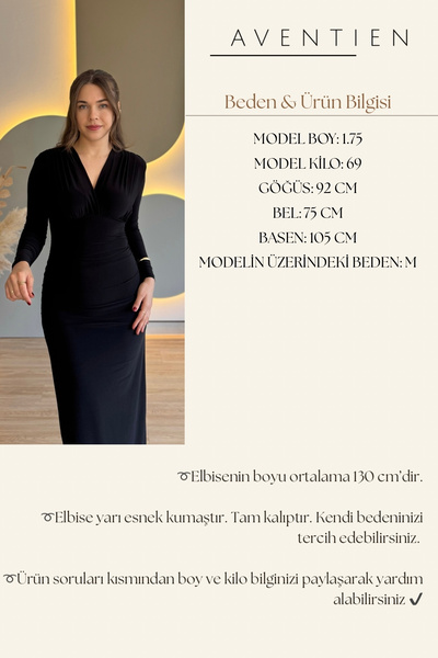 Aventien Double-Breasted Yaka Draped Elegant Black Dress