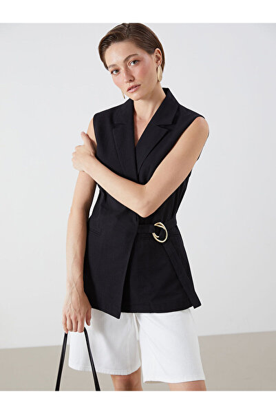 LC Waikiki Vizyon New Season Double-Breasted Collar Linen Blended Women's Cla...