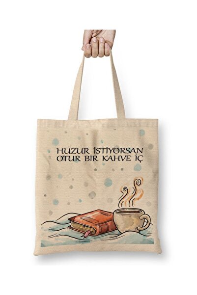 Toyaso Εάν θέλετε ηρεμία, πιείτε καφέ Λευκή υφασμάτινη τσάντα με μακριά λαβή ...