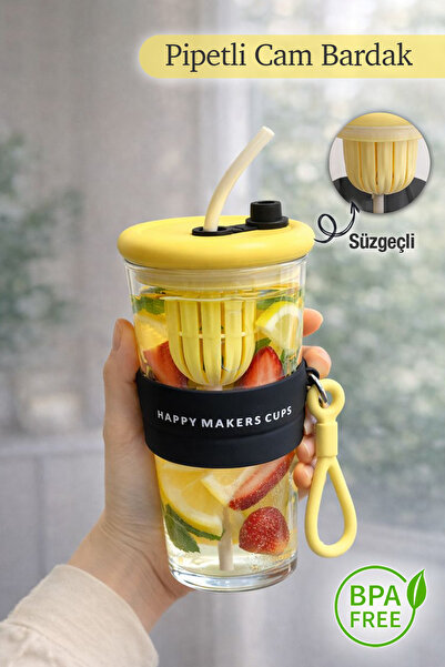 naturelove Borosilicate Glass Straw Cup - Design with Carrying Handle and Str...