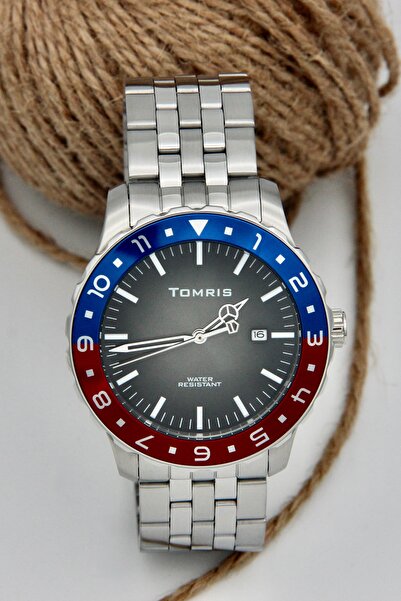 TOMRİS All Stainless Steel, Water Resistant, Blue Red Black Dial Sporty Wrist...