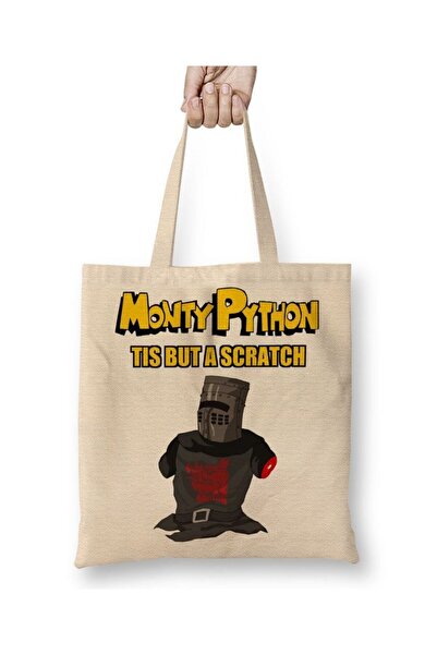 Toyaso حقيبة تسوق من القماش الأبيض من مونتي بايثون بلاك نايت بمقبض طويل، حقيب...