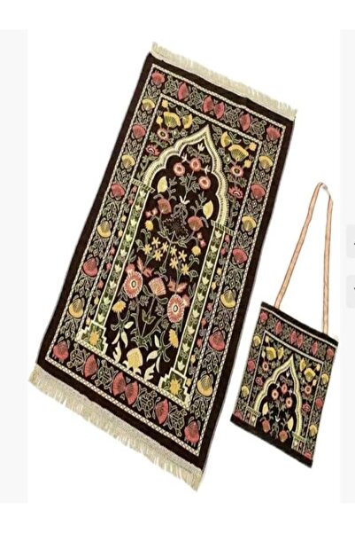 Generic سجادة صلاة بنية ناعمة للبالغين، مزينة بزخارف رمضانية - سجادة صلاة محم...