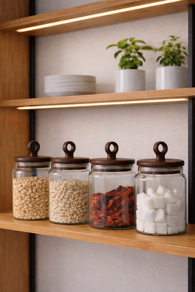 Paşabahçe 4'lü 400ml Akasya Kapaklı Cam Saklama Kavanoz Seti - Baharatlık Bak...