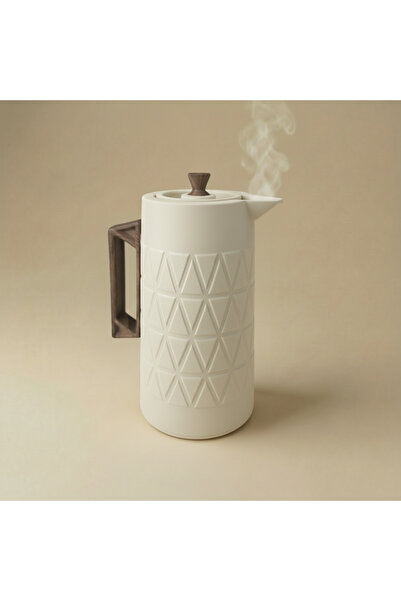 Generic 1L Insulated Thermos Bottle – Cream White with Wooden texture Holder ...