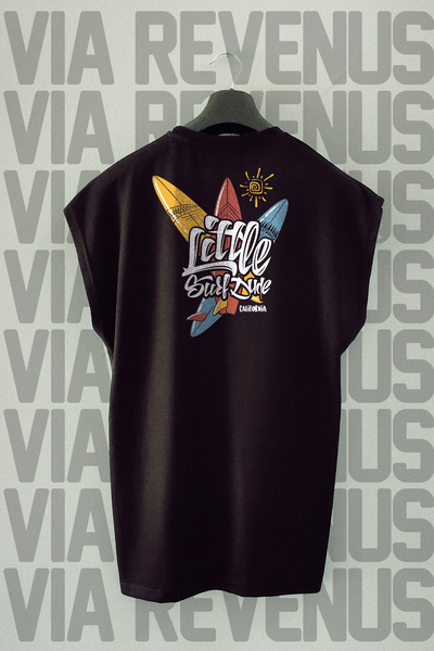 Vordevia Surf California Back Printed Zero Sleeve 100% Cotton Sports Tshirt