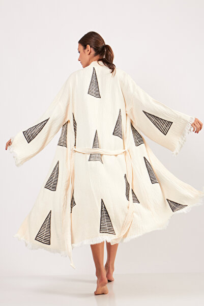 PERAVES Muslin Kimono Organic Cotton 100% Natural Natural Stone Printed Ethni...