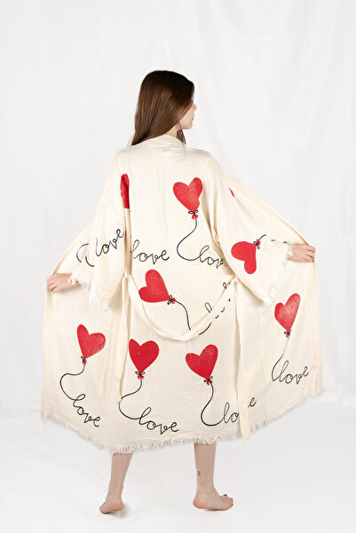 PERAVES Muslin Kimono Organic Cotton 100% Natural Natural Stone Printed Ethni...